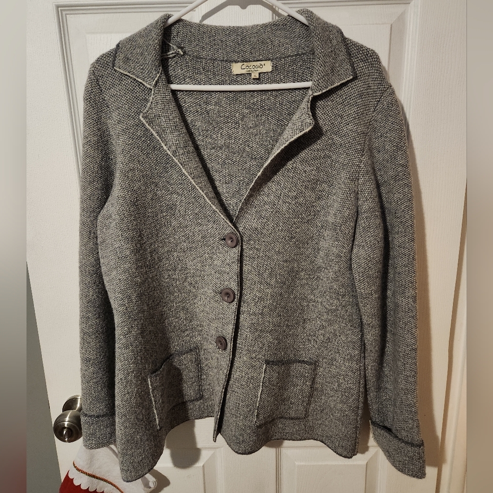 Cocogio Women's Blazer Jacket Sweater Gray Size XL 25% Wool Buttons Pockets‎